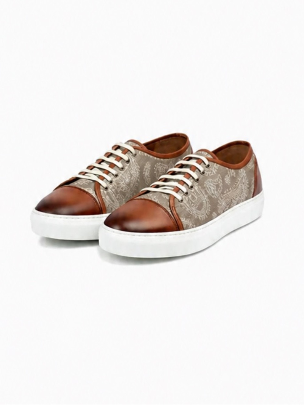 TAFT Jack Neutral Paisley Jacquard Design Sneakers With Leather Size 44 (11) EUC